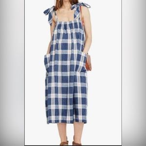 Hatch Maternity Midi Dress Blue Pink Plaid